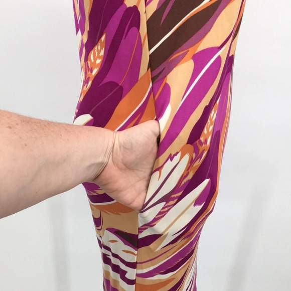 Yoana Baraschi Dress Womens XS Purple Orange Abstract Feather Print Shift Silk - Picture 9 of 14